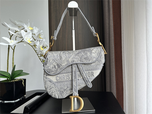 CD Saddle Bag Toile de Jouy Embroidery Gray Color