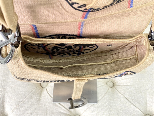 CD Saddle Bag Jute Canvas Embroidery With Dior Union Motif Beige Color