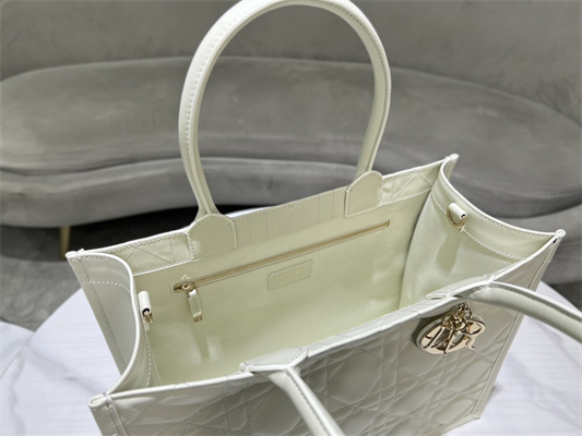 CD Medium Book Tote With Strap Macrocannage Calfskin White