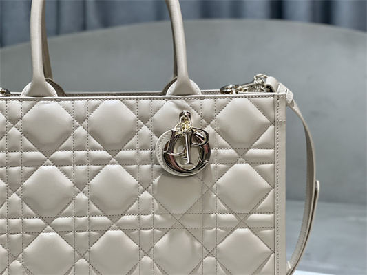 CD Medium Book Tote With Strap Macrocannage Calfskin Beige