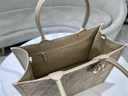 CD Medium Book Tote With Strap Macrocannage Calfskin Beige