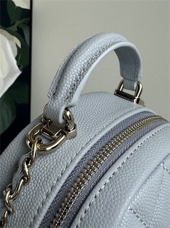 Cha.nel Mini Backpack Grained Calfskin Gold-Tone Metal Blue AP3753