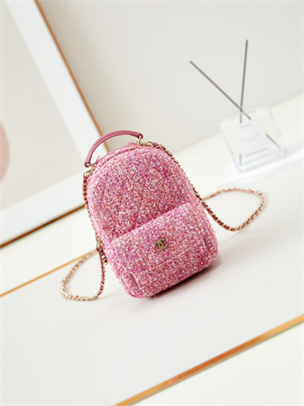 Cha.nel Mini Backpack Tweed Gold-Tone Metal Pink AP3753