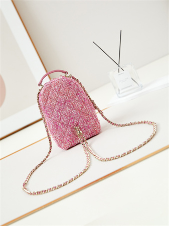 Cha.nel Mini Backpack Tweed Gold-Tone Metal Pink AP3753