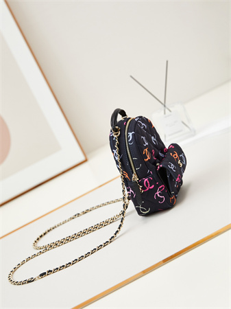 Cha.nel Mini Backpack Fabric With CC Printing Gold-Tone Metal Black AP3753