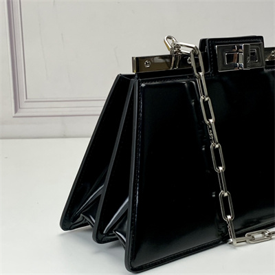 Fen.di Peekaboo Cut Medium Leather Bag Black Color
