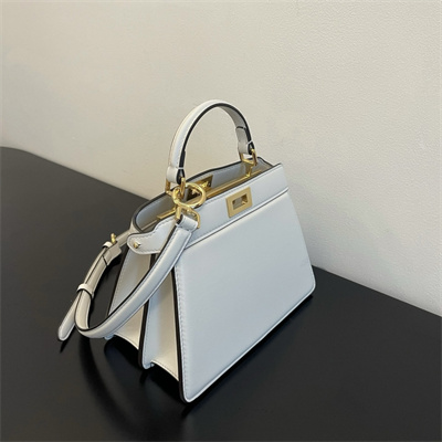 Fen.di Peekaboo ISeeU Petite Leather Bag White Color