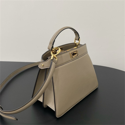Fen.di Peekaboo ISeeU Petite Leather Bag Dove Grey Color