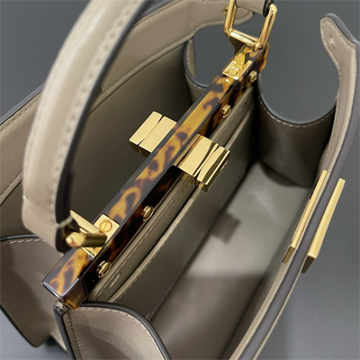 Fen.di Peekaboo ISeeU Petite Leather Bag Dove Grey Color