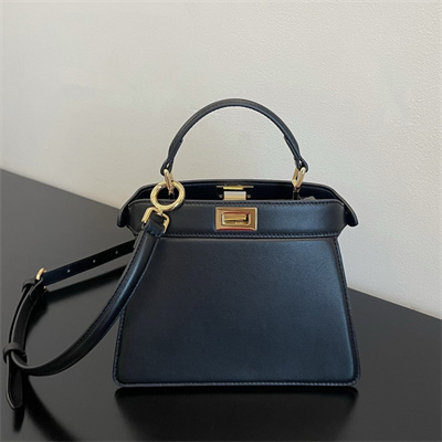 Fen.di Peekaboo ISeeU Petite Leather Bag Black Color