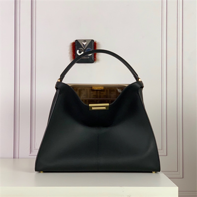 Fen.di Peekaboo X-Lite Large Leather Bag Black Color