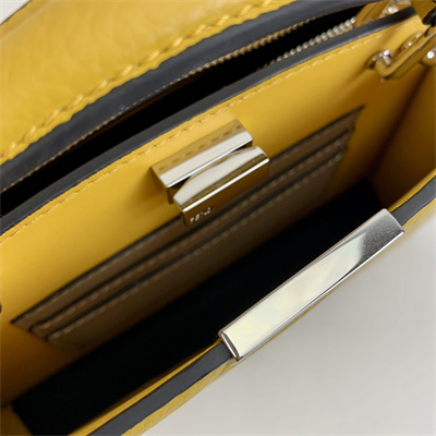 Fen.di Peekaboo ISeeU XCross Leather Bag Yellow Color