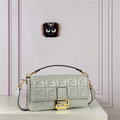 Fen.di BAGUETTE Large Bag White Nappa Leather With FF Motif