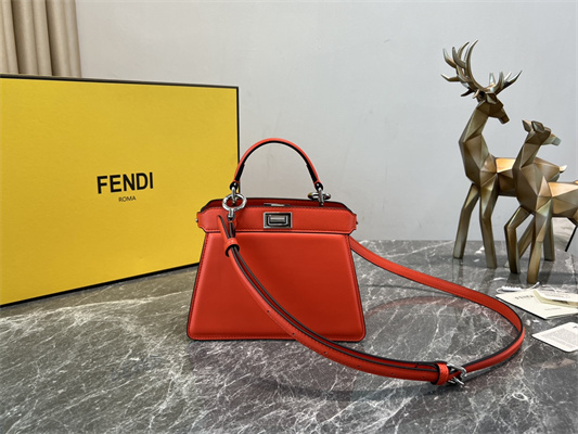 Fen.di Peekaboo ISeeU Petite Leather Bag Orange Color