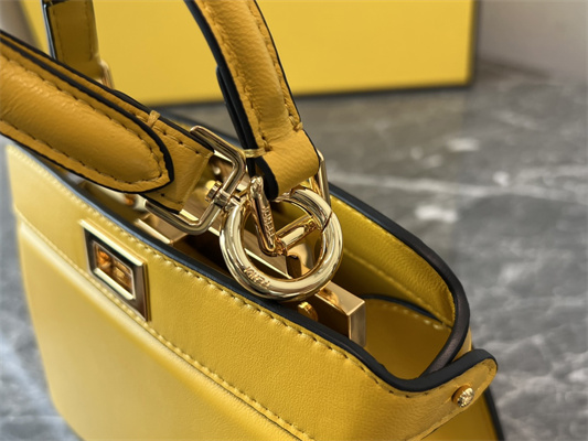 Fen.di Peekaboo ISeeU Petite Leather Bag Yellow Color