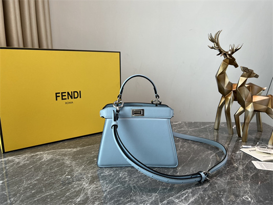 Fen.di Peekaboo ISeeU Petite Leather Bag Blue Color