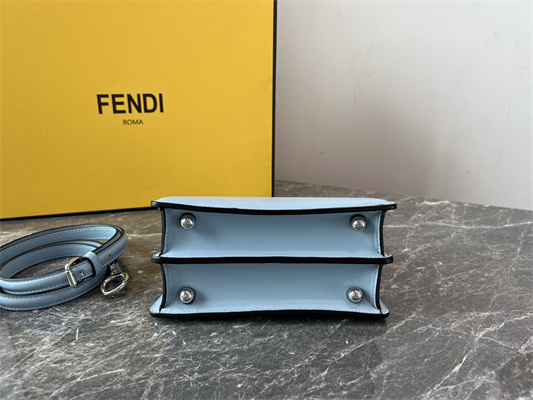 Fen.di Peekaboo ISeeU Petite Leather Bag Blue Color