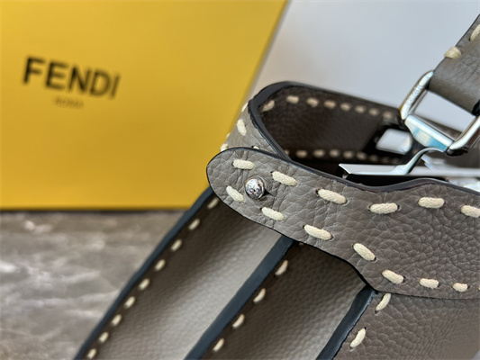 Fen.di Peekaboo Iconic ISeeU Medium Bag Cuoio Romano Leather Dk Grey Color With Topstitches