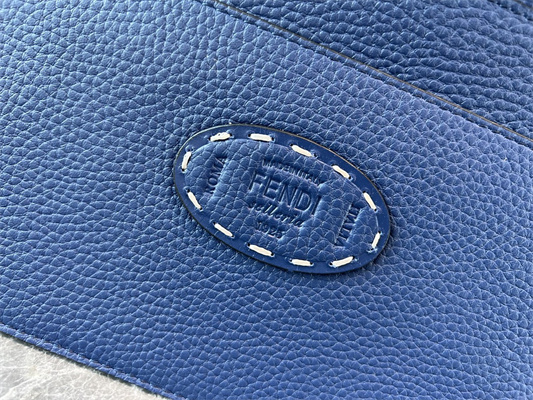 Fen.di Peekaboo Iconic ISeeU Medium Bag Cuoio Romano Leather Blue Color With Topstitches