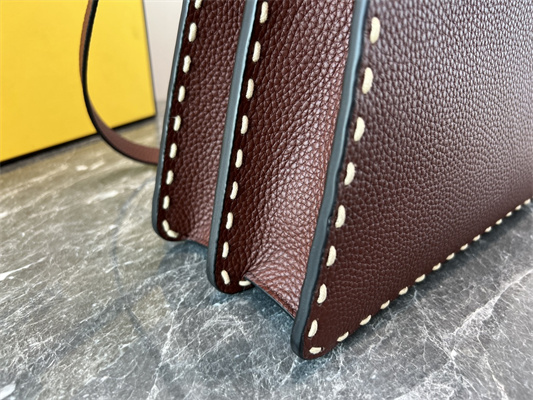 Fen.di Peekaboo Iconic ISeeU Medium Bag Cuoio Romano Leather Burgundy Color With Topstitches