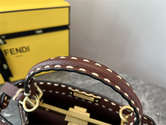 Fen.di Peekaboo Iconic ISeeU Medium Bag Cuoio Romano Leather Burgundy Color With Topstitches