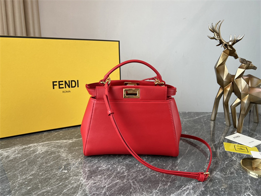 Fen.di Peekaboo Mini Leather Bag Red Color