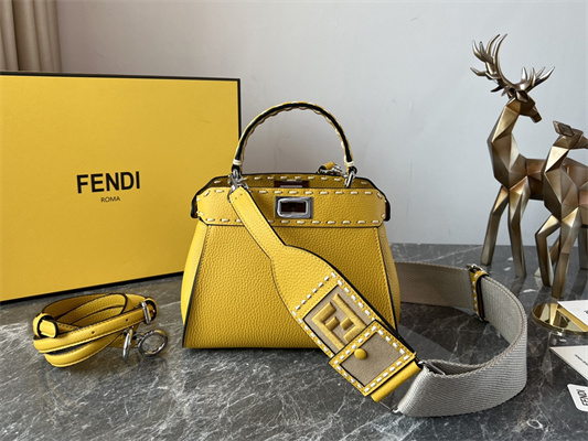 Fen.di Peekaboo Mini Bag Cuoio Romano Leather Yellow Color With Topstitches