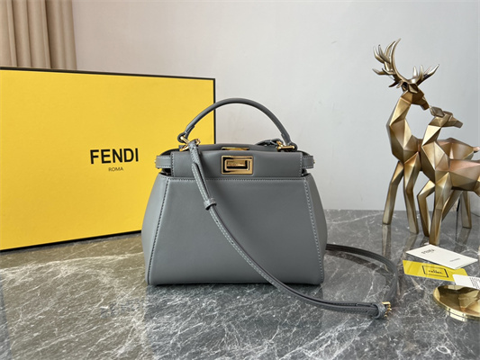 Fen.di Peekaboo Mini Leather Bag Grey Color