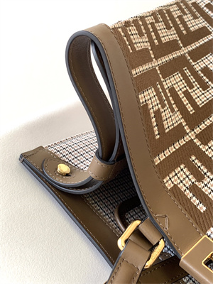 Fen.di Peekaboo X-Tote Wool Vitello King Houndstooth FF Embroidered Coffee Color