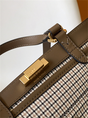 Fen.di Peekaboo X-Tote Wool Vitello King Houndstooth FF Embroidered Coffee Color