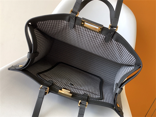 Fen.di Peekaboo X-Tote Wool Vitello King Houndstooth FF Embroidered Black Color