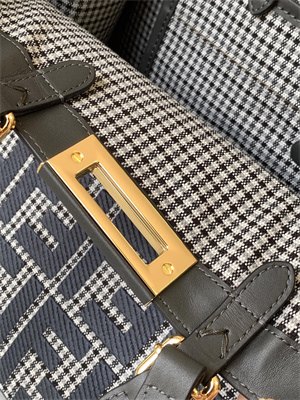 Fen.di Peekaboo X-Tote Wool Vitello King Houndstooth FF Embroidered Black Color