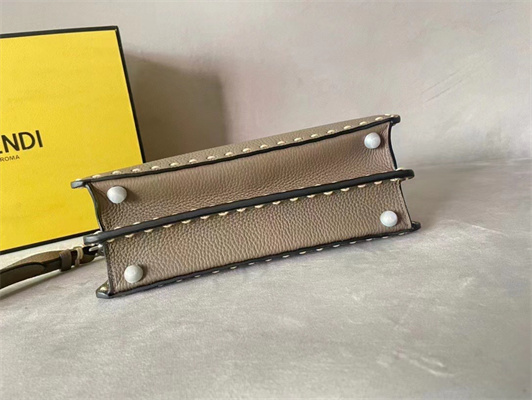 Fen.di Peekaboo Iconic ISeeU Small Bag Cuoio Romano Leather Grey Color With Topstitches