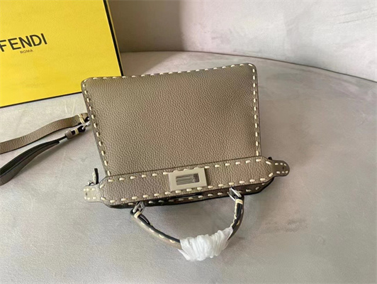 Fen.di Peekaboo Iconic ISeeU Small Bag Cuoio Romano Leather Grey Color With Topstitches