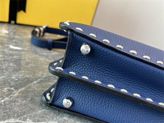 Fen.di Peekaboo Iconic ISeeU Small Bag Cuoio Romano Leather Dk Blue Color With Topstitches