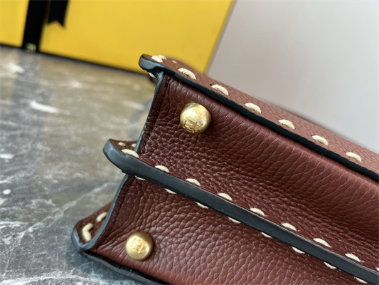 Fen.di Peekaboo Iconic ISeeU Small Bag Cuoio Romano Leather Burgundy Color With Topstitches