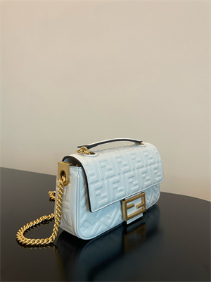 Fen.di BAGUETTE CHAIN MIDI White Nappa Leather Bag With FF Motif