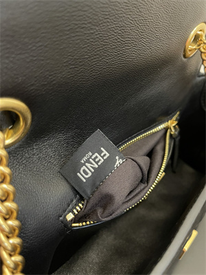 Fen.di BAGUETTE CHAIN MIDI Black Nappa Leather Bag With FF Motif