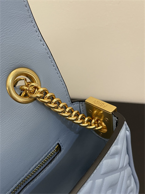 Fen.di BAGUETTE CHAIN MIDI Blue Nappa Leather Bag With FF Motif