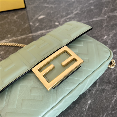 Fen.di BAGUETTE Mini Bag Green Nappa Leather With FF Motif