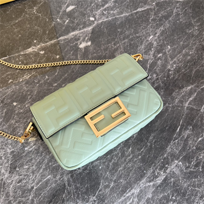 Fen.di BAGUETTE Mini Bag Green Nappa Leather With FF Motif