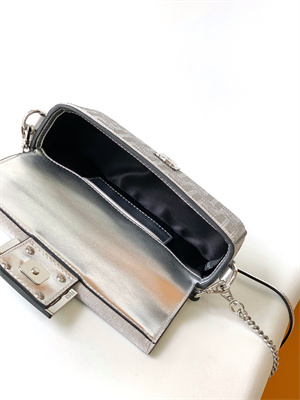 Fen.di BAGUETTE Mini Silver Leather Bag With Crystal FF Motif