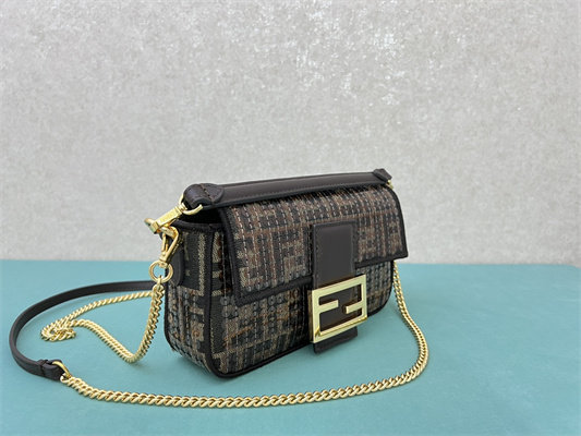 Fen.di BAGUETTE Mini Bag Brown FF Jacquard Fabric With Sequins