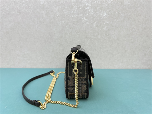 Fen.di BAGUETTE Mini Bag Brown FF Jacquard Fabric With Sequins