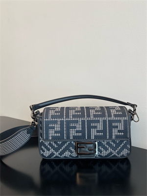 Fen.di BAGUETTE  Houndstooth Wool Fabric Bag With Black FF Embroidery