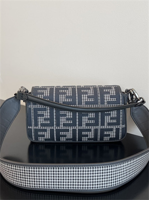 Fen.di BAGUETTE  Houndstooth Wool Fabric Bag With Black FF Embroidery