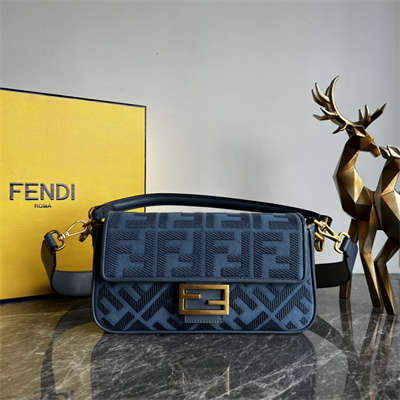 Fen.di BAGUETTE Dk Denim Blue FF Canvas Bag