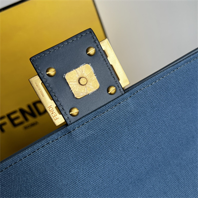 Fen.di BAGUETTE Dk Denim Blue FF Canvas Bag