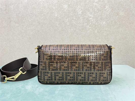 Fen.di BAGUETTE Bag Brown FF Jacquard Fabric With Sequins
