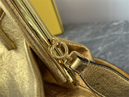 Fen.di FIRST MEDIUM Gold Wrinkled Leather Bag